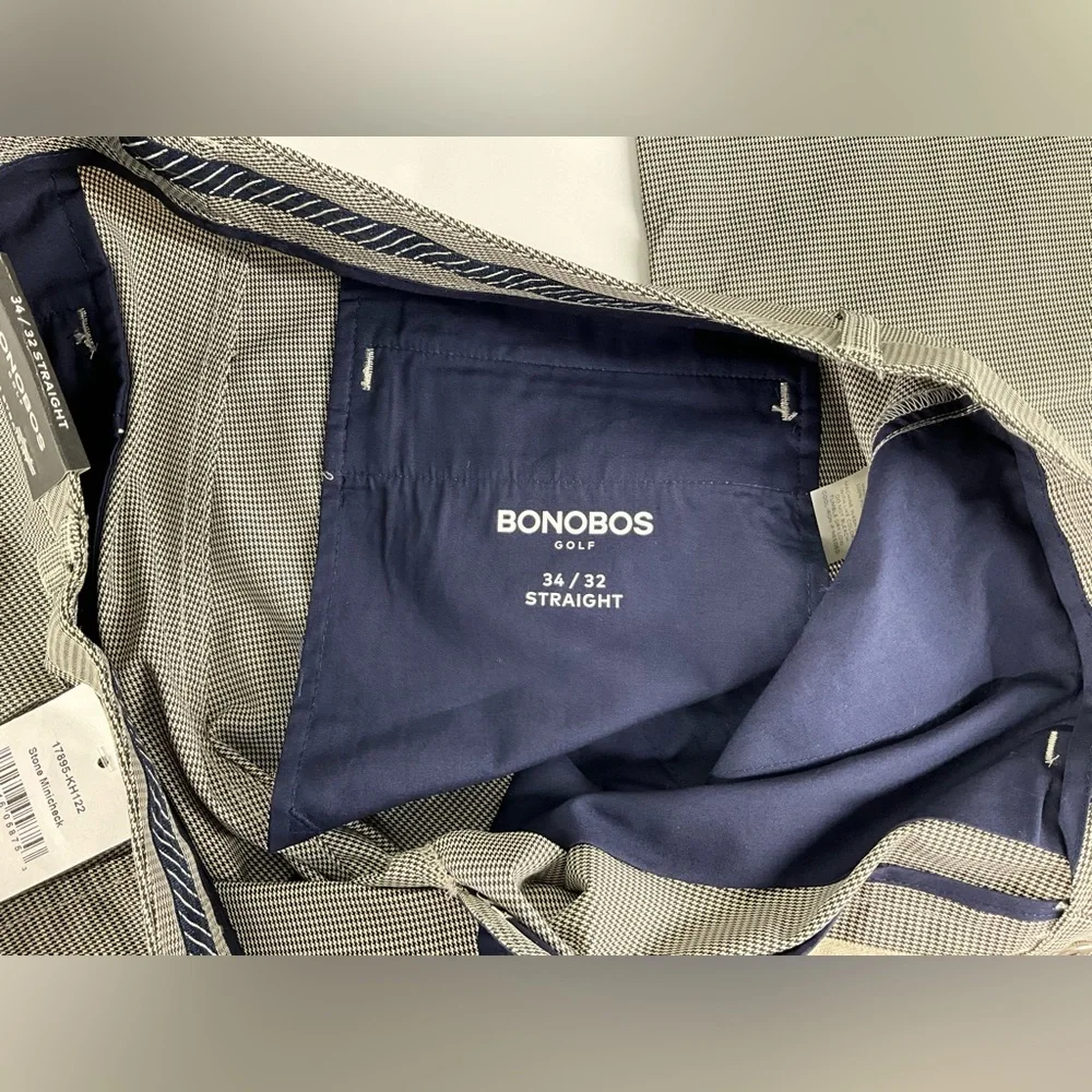 Bonobos Golf Mens Stone Minicheck‎ Straight Leg Pants Size 34 x 32